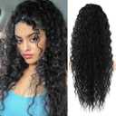 SEIKEA Highlight Drawstring Ponytail Extension, PT005 Isabella 26" Long Bohemian Curly Pony Tail Multi Layered Light Soft Clip in Hair Extensions Ponytail Natural Synthetic Hairpiece for Women Black