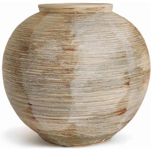 Rustic Ribbed Vase Home Decor - 6 in Ceramic Vintage Farmhouse Vases for Decor, Decorative Terracotta Round Bowl vase for Living Room, Table, Shelf, Kichen Decor
