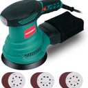 HYCHIKA 5-Inch Random Orbital Sander, 13000RPM Electric Palm Sander with 6 Variable Speeds, Powerful Motor, 12PCS Sandpapers and Efficient Dust Collection Bag, for Woodworking, Finishing and Polishing