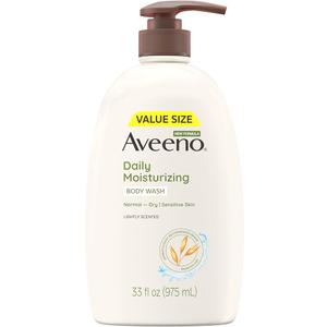 Aveeno Daily Moisturizing Body Wash for Women and Men for Dry & Sensitive Skin, Paraben, Soap & Dye-Free, Gentle Shower Cleanser, Dermatologist Recommended Brand, Lightly Scented, 33 Fl Oz