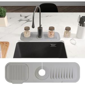 14"X3.9"Gray Kitchen Faucet Splash Guard - narrow version 3 in 1 Splash Guard with 5 Ramp - Protects Sinks from Splashing, Ideal for Kitchens, Bathrooms and RVs