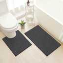 HOMEIDEAS Bathroom Rugs Set 2 Pieces, Ultra Soft Non Slip Absorbent Chenille Toilet Bath Mat Set (Charcoal/Dark Grey)