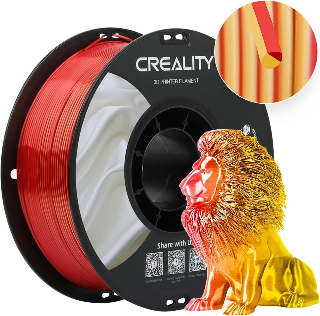Creality Silk Filament, PLA 3D Printer Filament 1.75mm Multi Color, Smooth and Shiny, Silk Shiny PLA Filament +/-0.02mm, 3D Printing Filament 1KG/2.2lb (Golden-Red)