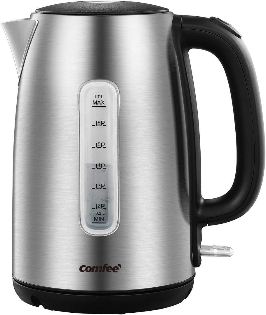 COMFEE' Stainless Steel Electric Kettle, 1.7 Liter Tea Kettle Electric & Hot Water Kettle, 1500W Fast Boil with LED Light, Auto Shut-Off and Boil-Dry Protection (1.8 Quarts)