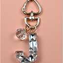 Initial Letter Keychain Bling Gifts for Women Girls Backpack Bag Charm Accessories Cute Heart Crystal wallet Car keyring (J-white)