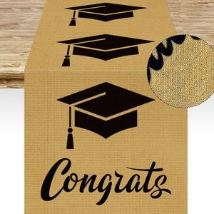 Burlap Graduation Table Runner 7213 Inch 2026 Graduation Party Decorations Jute Congrats Grad Cap Table Runners Rustic Table Runner for Dining Room Kitchen Home Graduation Party Supplies