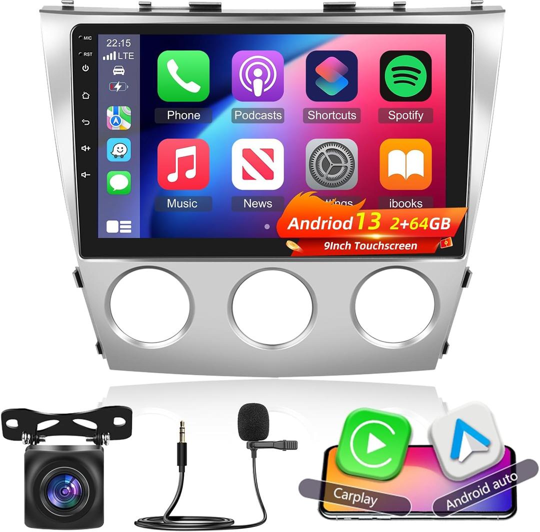 [2+64G] (Manual A/C) Car Stereo for Toyota Camry 2006-2011 - 10.1 Inch Touchscreen Android 13 HiFi Audio - Wireless Carplay and Android Auto/WiFi/GPS/Mirror Link/SWC + AHD Backup Camera + Canbus
