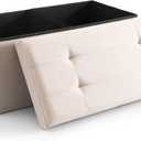 CUYOCA Storage Ottoman Bench Foldable Seat Footrest End of Bed Ottoman with Flipping Lid for Living Room, 75L, 30 inches Linen Fabric Beige