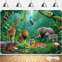 7x5ft Jungle Backdrop with 19.69ft Ribbon - Tropical Rainforest Safari Photography Background for Jungle Party Decor, Kids Birthday, Baby Shower & Photo Booth Props