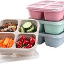 4 Pack Snack Containers, 4 Compartments Bento Snack Box, Reusable Meal Prep Lunch Containers for Kids Adults, Divided Food Storage Containers for School Work Travel