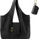 Foldable Keychain Tote Bag for Women,Reusable Mini Travel Grocery Bags with Key Ring,Waterproof Packable Handbag for Daily (Black)
