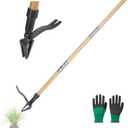 Weed Puller Tool Stand Up Weed Puller Tool with 3-Section Bamboo Handle & 4-Claw Steel Head Manual Weeder for Lawn and Garden (Bamboo)