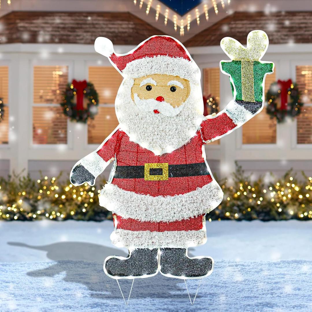 Lighted Christmas Santa Decorations, 102 LED Light Santa Claus Christmas Outdoor Decorations Holding with Ornament for Xmas Holiday Indoor Outdoor Lawn Yard Garden Home Decor