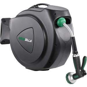 Retractable Garden Hose Reel, Durable Wall Mounted Water Hose Reel- Smooth Automatic Rewind, Lock Hose in Any Lenght, 180 Swival Bracket, 9 Pattern Sprayer (100FT +6FT 5/8")