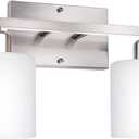 Bathroom Vanity Light Fixture Over Mirror with Brushed Nickel, Modern 2-Light Wall Sconces Lighting for Bedroom,Living Room,Decor White Glass Shades,E26 Standard Base,Bulbs Not Included