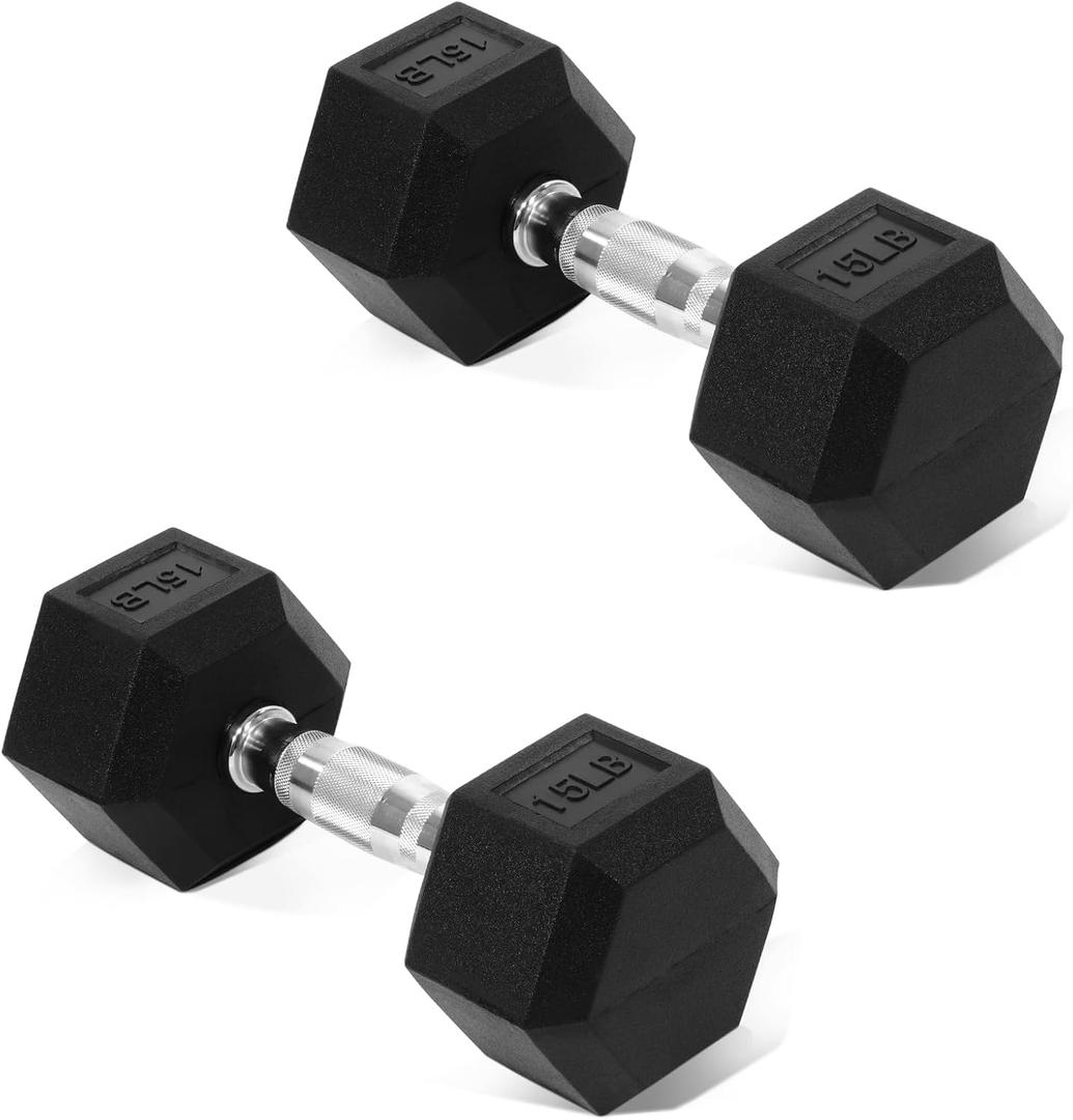 Fitvids Hex Dumbbells Rubber Coated Hand Weights for Exercises and Fitness Home Gym, 5-50 LB Pair