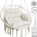 Greenstell Hammock Chair, Macrame Swing Chair with Comfy Cushion, Boho Hanging Chair for Outdoor & Indoor, Perfect for Bedroom, Patio, Balcony, Hold up to 330Lbs, Beige (Standard Size (24.0 x 27.6 x 48.0 inch))