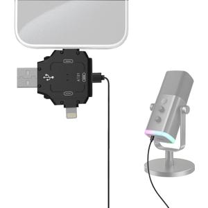 ZealSound USB Microphone Adapter  3-in-1 Audio-Only Plug & Play Mic Adapter with USB-C, Lightning & USB for iPhone/Android/PC, Stable Signal for Streaming, Recording & Podcasting