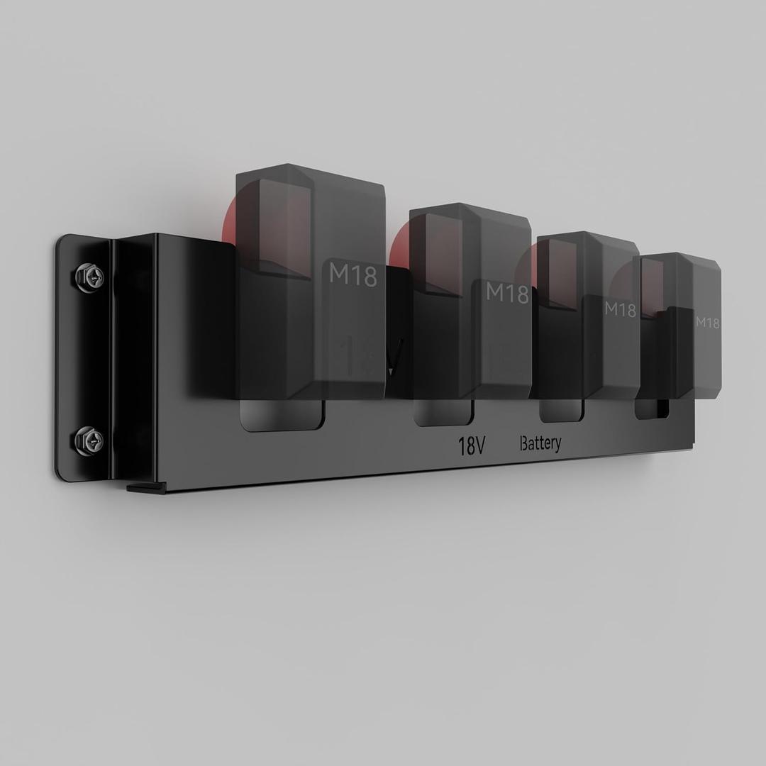 Metal Battery Holder for Milwaukee M18 & Dewalt 18V/20V,Durable Battery Wall Mount Rack for M18 18V Battery,Battery Storage with 4 Slots,Battery Mount Organizer,Black