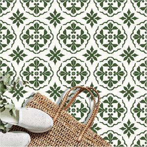 MORCART 7.87" x 7.87" Peel and Stick Floor Tile, 20 PCS Self-Adhesive DIY Vinyl Flooring for Renters, Removable and Waterproof Tile Sticker for Bathroom, Kitchen, Staircase (Green Retro Design)
