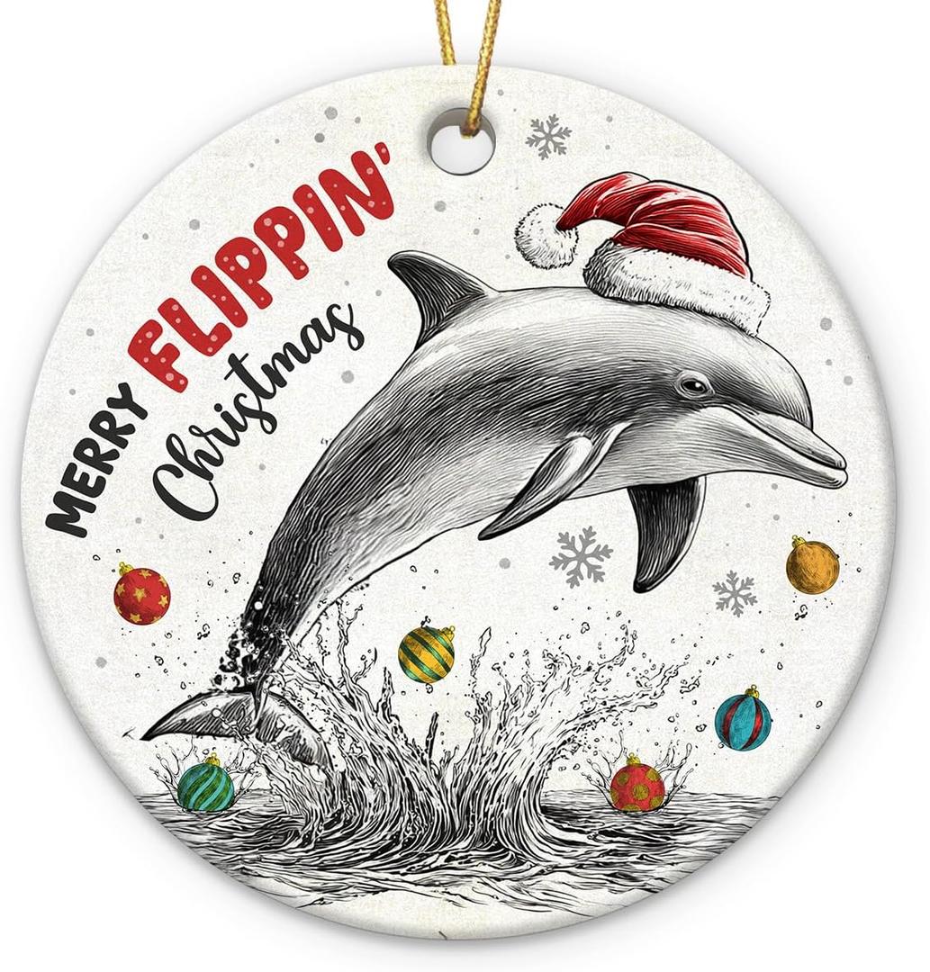 9 x 2025 Ceramic Dolphin Christmas Ornaments - Cute Dolphin Gifts for Women Men, Animal Lovers Gifts for Friends, Dolphins Animal Ornaments for Christmas Tree Decorations, Xmas Hanging Decor