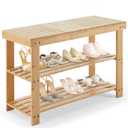 DUMOS Shoe Rack Bench with Storage, 3-Tier Bamboo Entryway Benches, Wooden Shoe Rack Holds Up to 286 lb Storage Organizer, Suitable for Bedroom Living Room Balcony, Classical Wood, 27 inches
