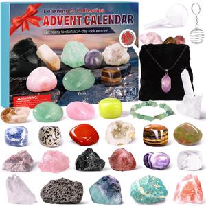 Crystal Advent Calendar 2024 Adult Kids-24 Days Rocks,Gemstones,Geode,DIY Bracelet,Crystal Necklace,Stone Learning Collection Advent Countdown Calendar,Christmas Gift for Girls Boys