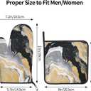 Oven Mitt and Pot Holders Sets - Marble Kitchen Mitts Decorative Marbling Oven Gloves Stones Hot Pads Set of 2 for Cooking BBQ Baking Grilling (Black White Yellow Marble)