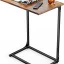 Pipishell C-Shaped Side Table, C Table for Sofa with Two-Piece Desktop & Metal Frame, Large Surface End Table for Living Room, Bedroom, Bedside, Rustic Design (Vintage Rustic Brown)