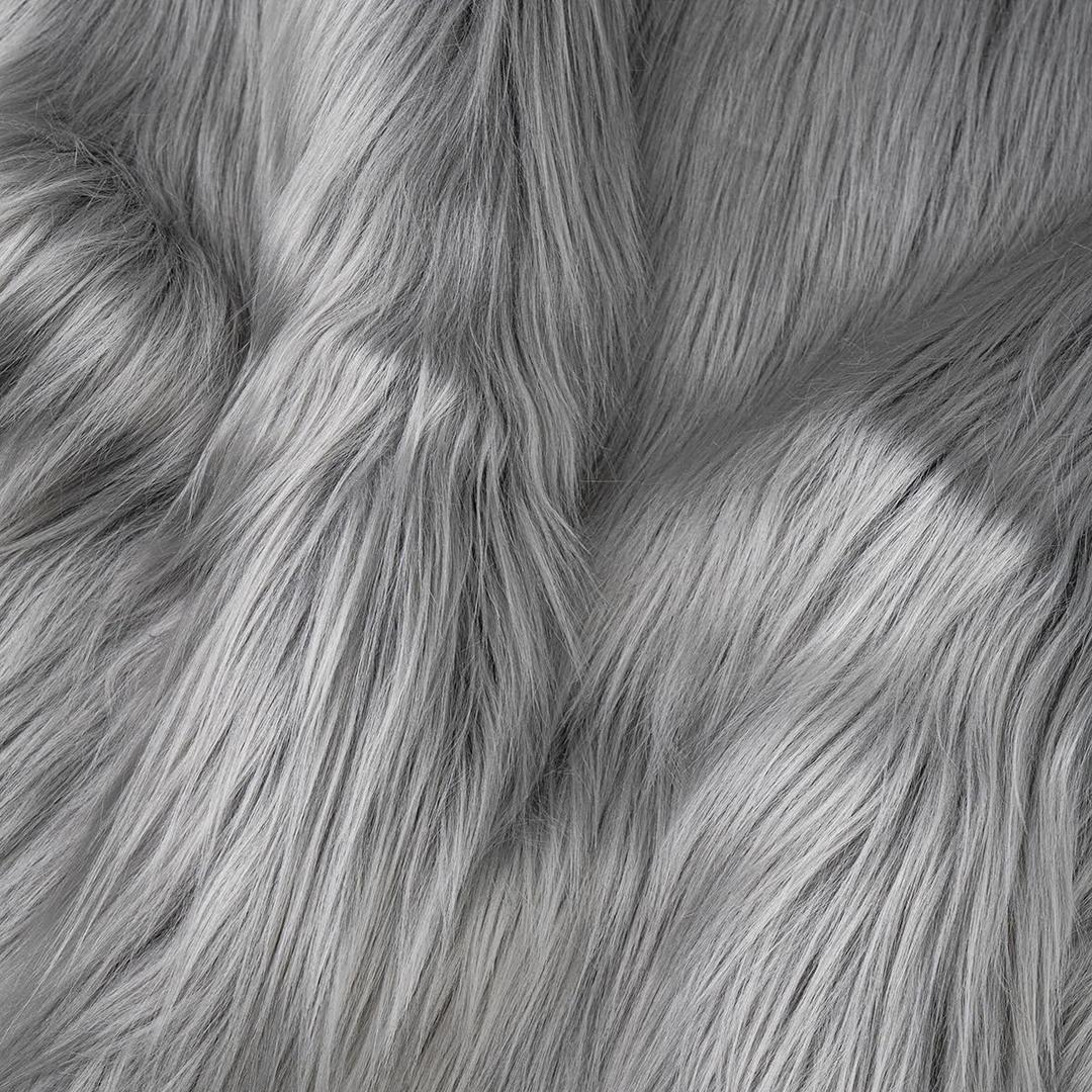 Gray Faux Fur Fabric by The Yard for Crafts 36" X 61" Inch Wide Furry Fabric for Sewing, Costumes, Upholstery & Pillows Long Pile Faux Fur(Gray,One Yard)