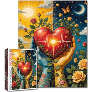 Eternal Love 1000 Piece Valentine's Day Jigsaw Puzzles for Adults and Beginner Sun and Moon Hearts Puzzles Challenging Family Activity Games DIY Craft Puzzle for Home Decor Gifts 19.7 x 27.6 in