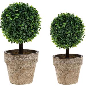 Woration Artificial Green Grass Ball Potted Fake Shrubs Big & Small Ball Plant Decoration Faux Small Boxwood Topiary Home Office Desk Table Room, 2 Pack