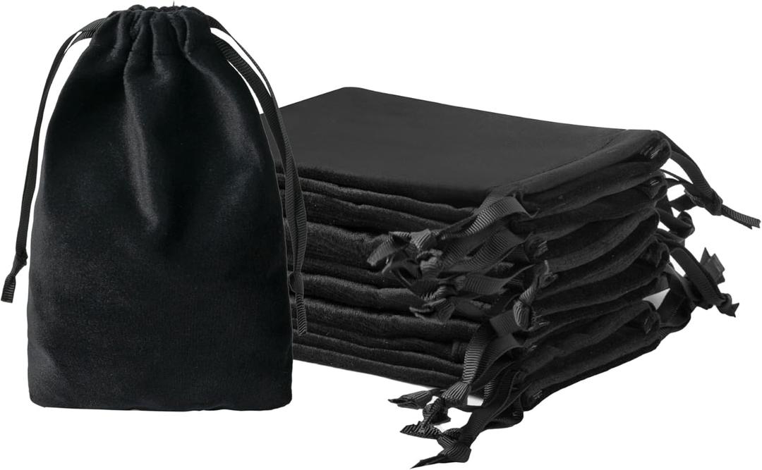 QIANF 12pcs Black Velvet Drawstring Bags 4x6 inches Small Velvet Cloth Gift Bags Jewelry Pouches for Storage Wedding Party Favor Christmas