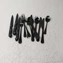 24-Piece Black Silverware Set with Steak Knives, Black Flatware Set for 4, Food-Grade Stainless Steel Tableware Cutlery Set, Mirror Finished Utensil Sets for Home Restaurant