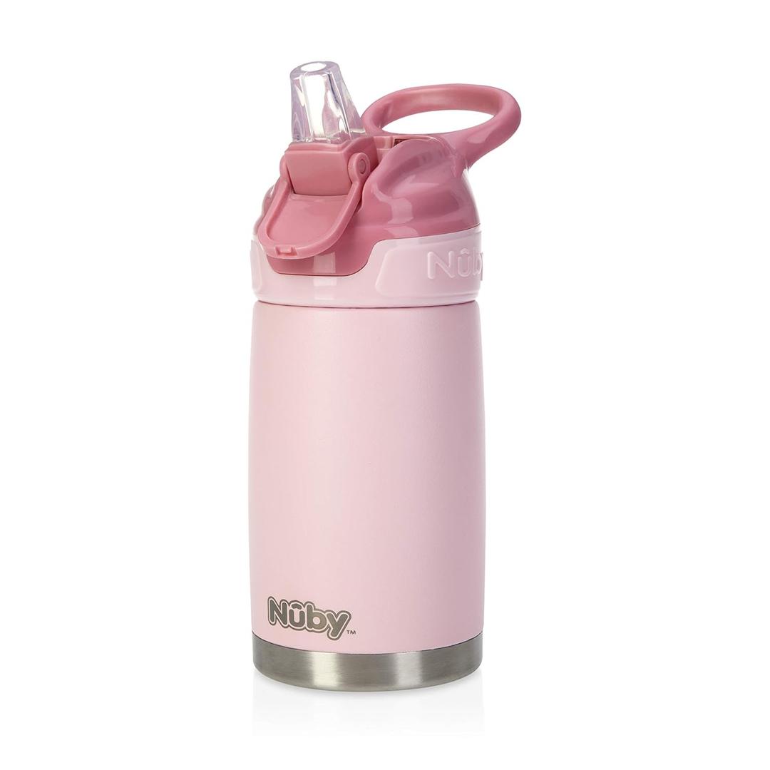Nuby Thirsty Kids No Spill Flip-It Reflex Stainless Steel Travel Cup or Water Bottle - 10 Oz - 18+ Months - Pink - Back to School Essentials