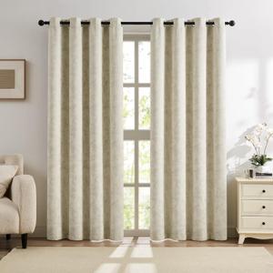 Beige Blackout Curtains for Living Room Silver Foil Metallic Printed Panels for Bedroom, Room Darkening Thermal Insulated Elegant Interior Decoration Privacy Window Drapes, Grommet Top, 52"x63"