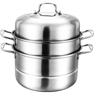 WUWEOT 11" Steamer Pot, 3 Tier Stainless Steel Steaming Pot Dim Sum Cookware, Food Vegetable Cooking Pan With Stackable Pan Insert/Lid for Vegetable, Dumpling, Stock, Sauce, Food