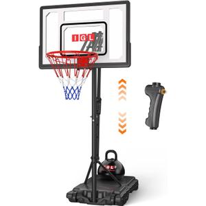 IGL Kids Basketball Hoop Outdoor | 4-8.5ft Adjustable Height | 33" Shatterproof Backboard | Fillable Base & Extra Anchor | Portable Goal w/Wheels for Backyard Driveway