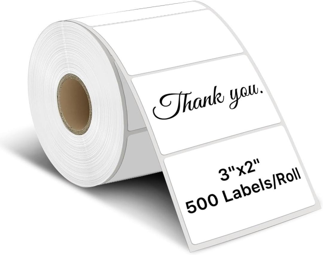 iEager 3" x 2" Thermal Labels, Rectangle Thermal Printer Stickers, Self-Adhesive Durable Sticker with Perforation Line, 500 Labels/Roll, White