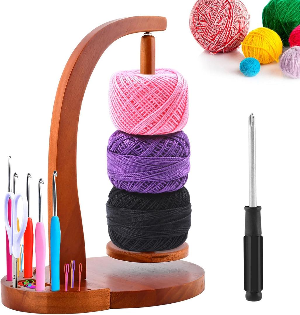 Yarn Holder for Crocheting, Wooden Yarn Holders for Knitting & Crocheting, Rotating Yarns Spinner for DIY Crafts, Magnetic Rotation Ball Holder Crochet Gift for Knitting Lovers