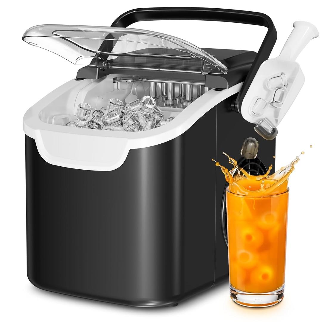 Antarctic Star Countertop Ice Maker Portable Ice Machine with Handle,Self-Cleaning Ice Makers, 26Lbs/24H, 8 Ice Cubes Ready in 6 Mins for Home Kitchen Bar Party (Classic Black)