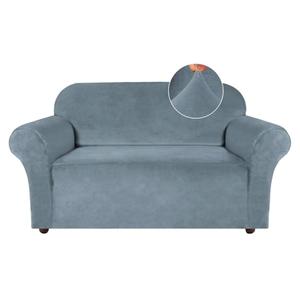 Turquoize Velvet Loveseat Covers Stretch Love Seat Couch Covers for 2 Cushion Couch Velvet Sofa Cover with Non Slip Elastic Bottom Furniture Cover Crafted from Soft Fabric(Loveseat, Stone Blue)