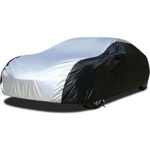 Coverado Car Cover Waterproof All Weather, Full Exterior Covers with Invisible Zipper Mirror Pocket, Outdoor Rain Sun UV Snow Protection Car Covers Universal Fit Sports Car/Coupe/Convertible(167"-172") (Black & Silver)