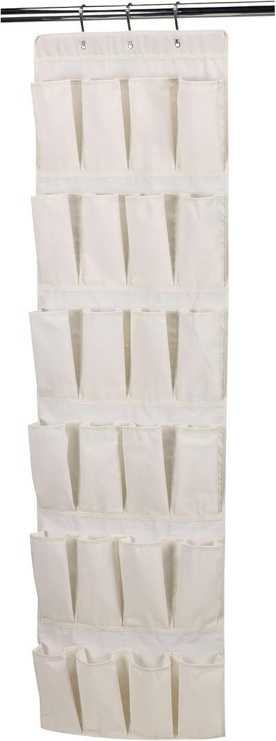 Household Essentials Over The Door 24 Packet Shoe Storage Organizer, Natural Canvas