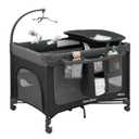 Pamo Babe 1-Second Setup 3-in-1 Playard for Babies - Heavy-Duty Steel Frame for Safe Sleep Space, Portable Crib with Zip Door & Changing Table, Locking Wheels, Breathable Mesh, (Dark Grey)