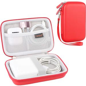 Canboc Carrying Case for MacBook Air Pro Charger MagSafe/MagSafe 2 Power Adapter, iPhone 14/14 Pro MagSafe Charger, USB C Hub, Type C Hub, USB Multiport Adapter, Hard Shockproof Bag, Red