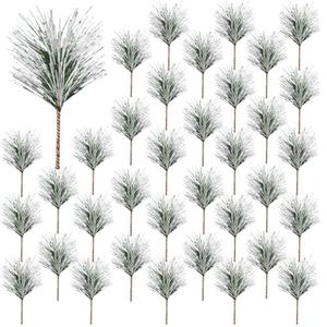 YGbridge Artificial Green Pine Needles Branches, 50 PCS Small Pine Twigs Stems Picks, Fake Greenery Pine Picks for Christmas Garland, Wreath, Home Holiday Decoration (50, Green White)
