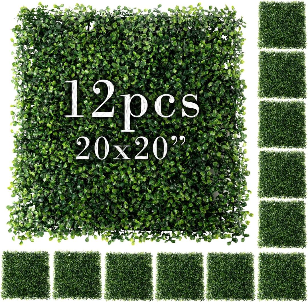 Houseables Grass Wall Panels, Boxwood Panels, Greenery Wall, Grass Backdrop, Greenery Backdrop, Artificial Green Decor, Faux Hedge, Fake Plant Squares, Indoor and Outdoor Decoration, 20"x20", 12 Pack
