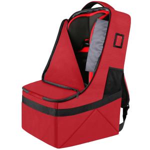 YOREPEK Car Seat Travel Bag, Padded Car Seats Backpack for Air Travel, Heavy Duty Carseat Travel Bag for Airplane, Airport Gate Check Bag (Red) (Dark Red)