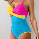 Eomenie One Piece Swimsuit for Women Tummy Control Ruched Bathing Suit Tie Back Slimming Swimsuit (L)